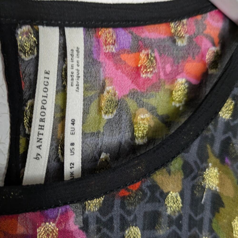 Anthropologie Fiorella Blouse Sheer Floral Metallic Dots - Size 8 - Picture 7 of 8